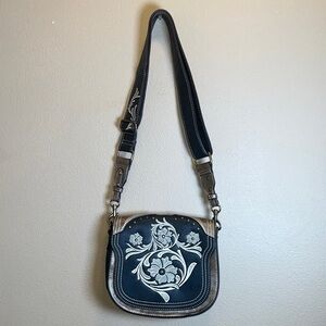 Justin Boots Black and Silver Floral Crossbody Bag